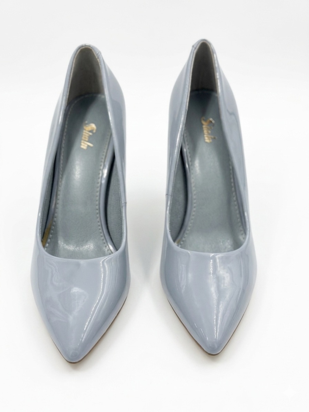 SHEIN Glossy Pointed-Toe Patent Pump in Light Blue-Gray